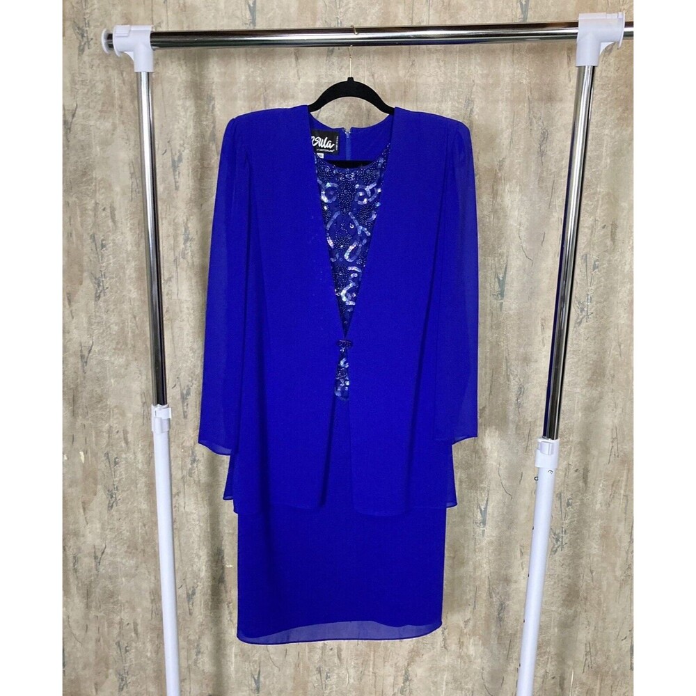 Ursula of Switzerland 10 Blue One Piece Dress Chiffon Sequin Mother of the Bride